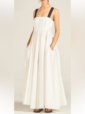 Lee Mathews Eleanor Cotton Poplin Apron Dress in Natural Size 3 US 8